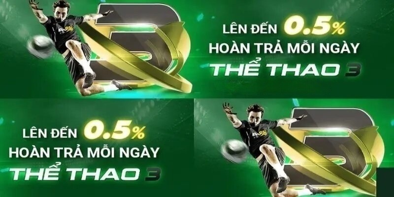 Hoàn trả cược lên đến 0,5% mỗi ngày áp dụng với sảnh thể thao 3